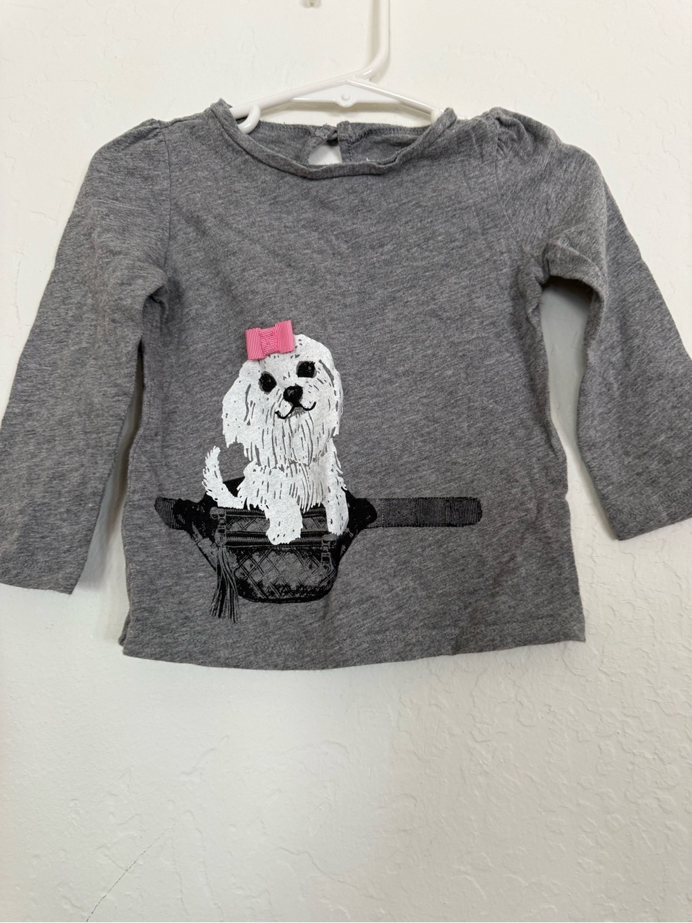 GAP Gray Long-Sleeve Tee with Puppy and Pink Bow